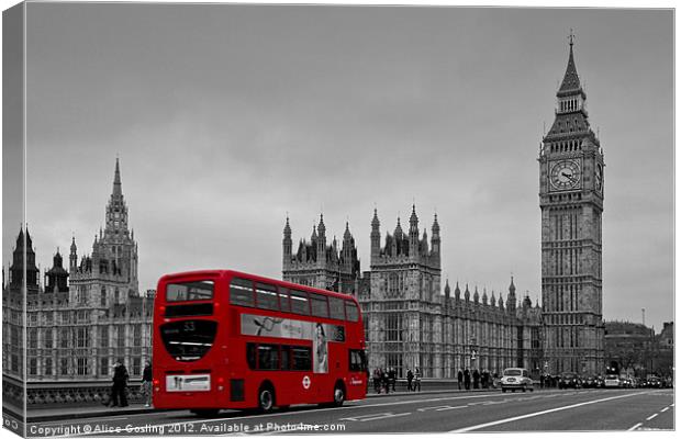 Big Ben and Red London Bus Canvas Print by Alice Gosling