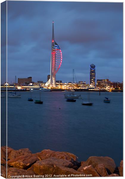 Spinnaker Tower in Red Canvas Print by Alice Gosling