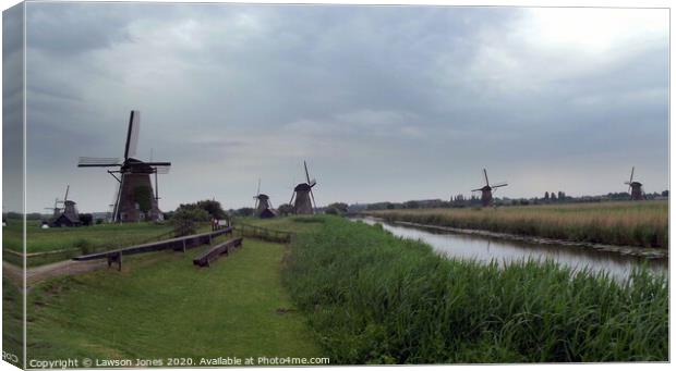 Kinderdijk windmills in the Netherlands Canvas Print by Lawson Jones