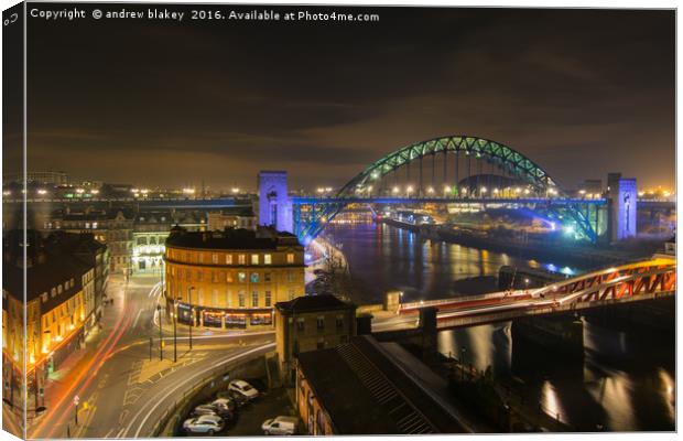 Newcastle Quayside at night from High Level Bridge Canvas Print by andrew blakey