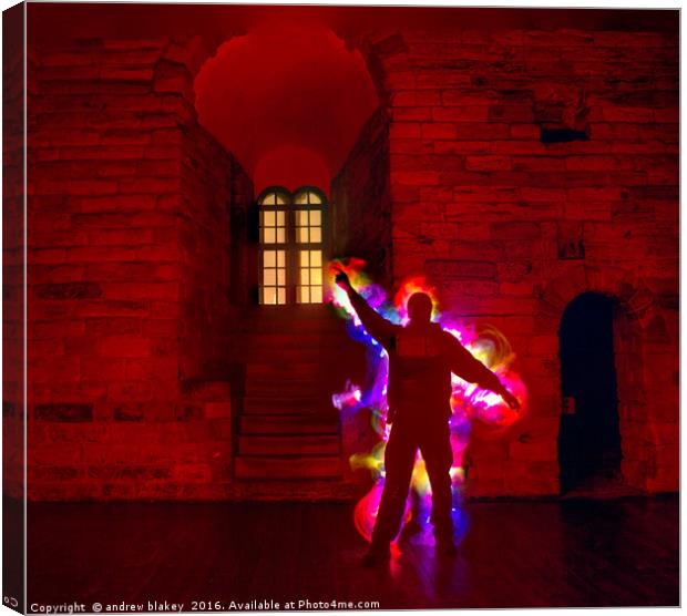 Light Painting at the Castle Keep, Newcastle Canvas Print by andrew blakey