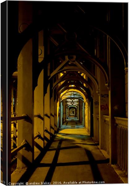 Majestic Nighttime Stroll on the High Level Bridge Canvas Print by andrew blakey