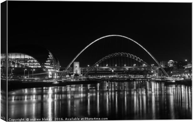Nighttime Magic of Tyne Bridges Canvas Print by andrew blakey