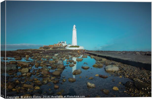 St Marys Lighthouse causeway Canvas Print by andrew blakey