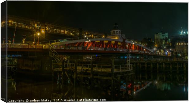 Swing Bridge Piers at night Canvas Print by andrew blakey