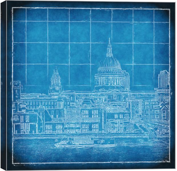 The Thames Blueprint Canvas Print by Richard Downs