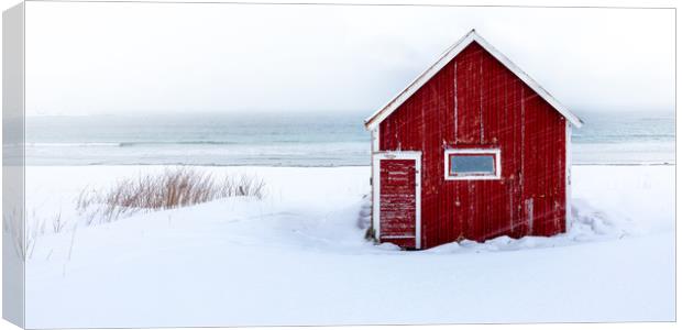 Red Cabin at The Beach Canvas Print by Eirik Sørstrømmen