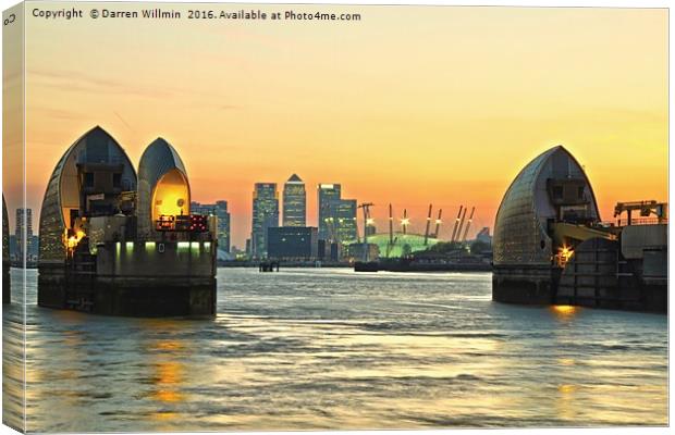 Thames Barrier At Sunset Canvas Print by Darren Willmin