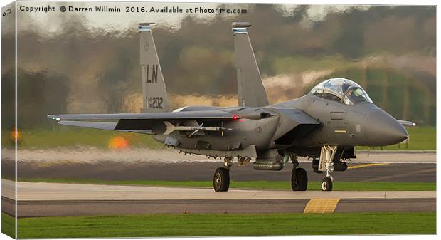 United States Air Force F-15E Departing RAF Lakenh Canvas Print by Darren Willmin