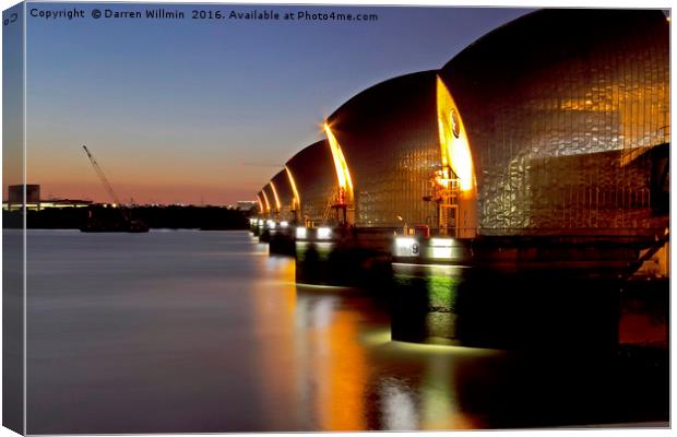 Thames Barrier As The Sun Sets Canvas Print by Darren Willmin