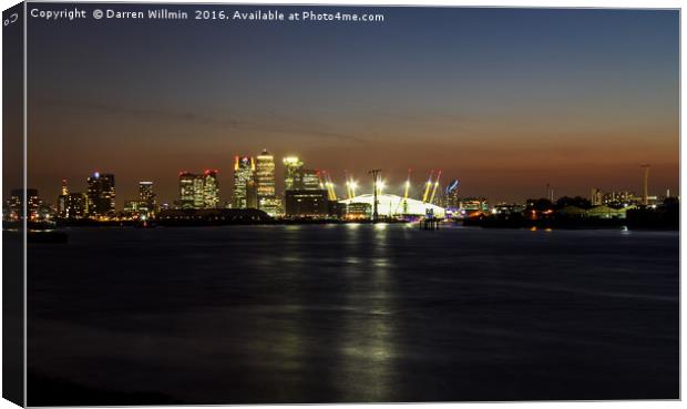London Docklands Skyline at Night Canvas Print by Darren Willmin