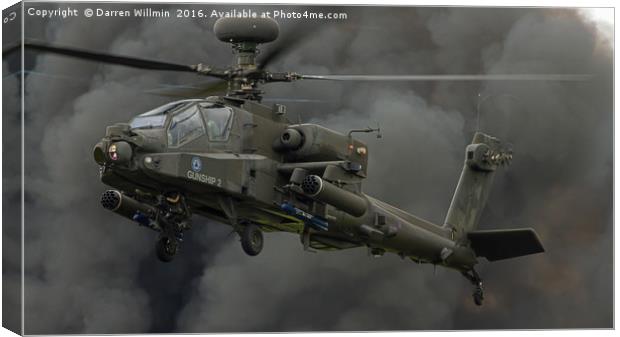 Gunship Two Apache through the smoke Canvas Print by Darren Willmin