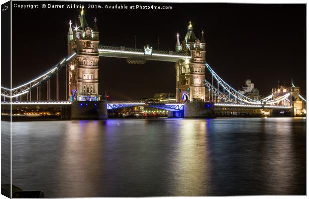 Tower Bridge by Night Canvas Print by Darren Willmin