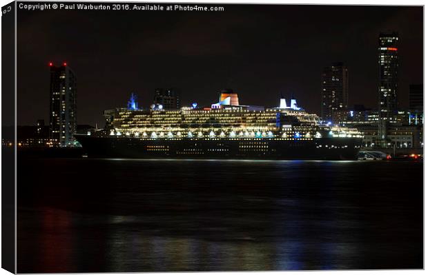 Queen Mary 2 at Night Canvas Print by Paul Warburton