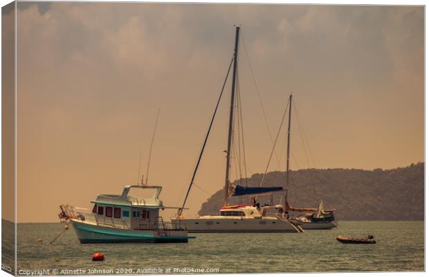 Boats at Ao Yon Bay Canvas Print by Annette Johnson