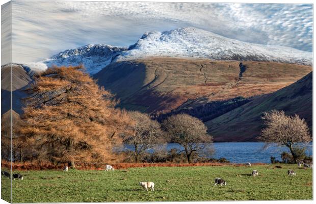 Snow on the Scafell Massif and Lingmell in the Eng Canvas Print by Martin Lawrence