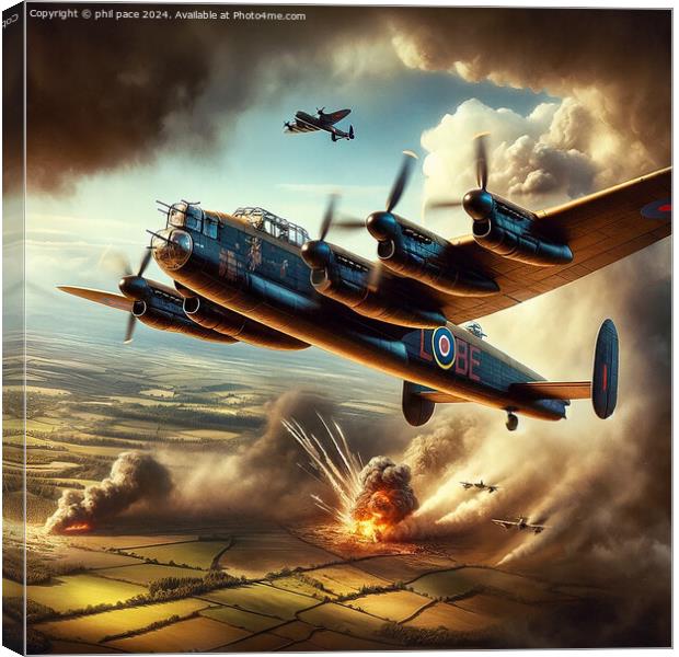 Wings of Valor: The Lancaster's Assault Canvas Print by phil pace