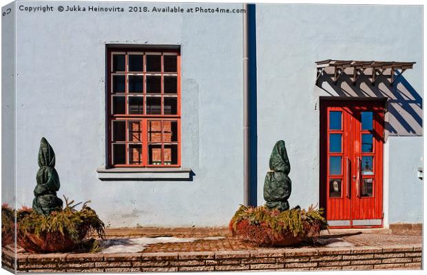 Red Window And Door On A Blue Wall Canvas Print by Jukka Heinovirta