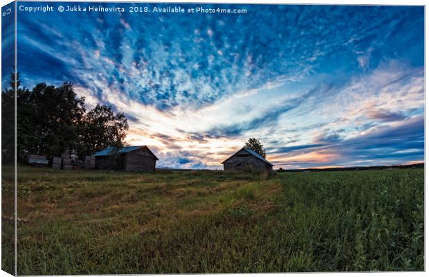 Two Old Barn Houses In The Late Summer Sunset Canvas Print by Jukka Heinovirta