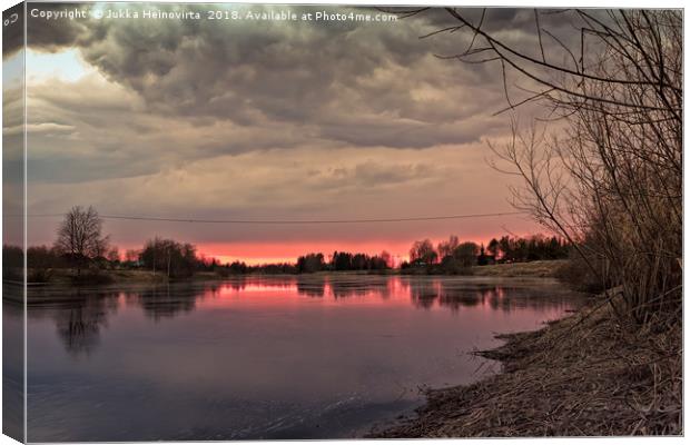 Springtime Sunset Behind The River Bend Canvas Print by Jukka Heinovirta