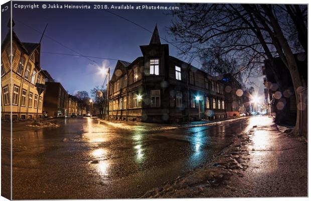 Crossing On A Winter Night Canvas Print by Jukka Heinovirta