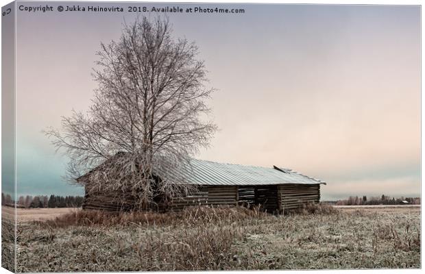 Long Barn House On The Frosty Fields Canvas Print by Jukka Heinovirta