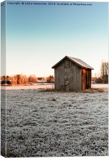 Tiny Barn House On The Frosty Fields Canvas Print by Jukka Heinovirta