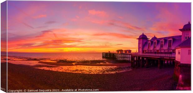 Dramatic Sky and Penarth Pier Sunrise Panorama Canvas Print by Samuel Sequeira