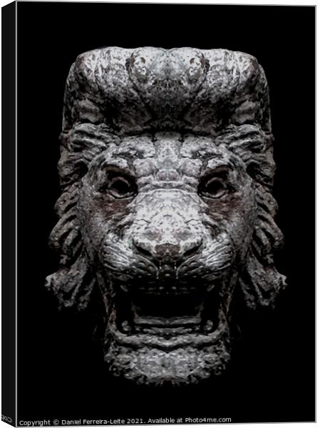 Creepy Lion Head Sculpture Over Black Canvas Print by Daniel Ferreira-Leite