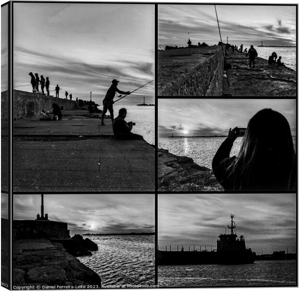 Coastal sunset black and white scene collage Canvas Print by Daniel Ferreira-Leite