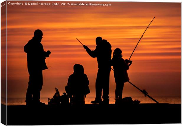 People Fishing at Breakwater Canvas Print by Daniel Ferreira-Leite