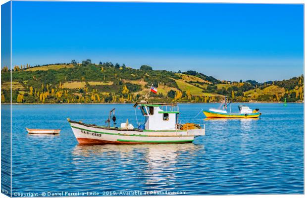 Fishing Boats at Lake, Chiloe, Chile Canvas Print by Daniel Ferreira-Leite