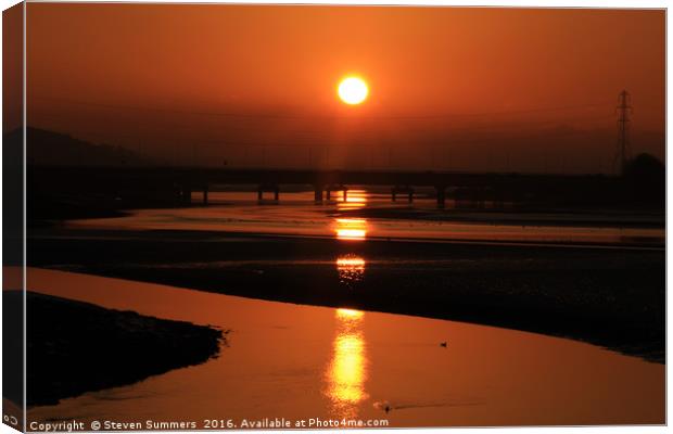 Loughor Estuary Sunset, South Wales Canvas Print by Steven Summers