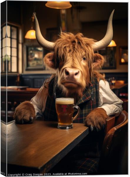 Highland Cow in the Tavern Canvas Print by Craig Doogan