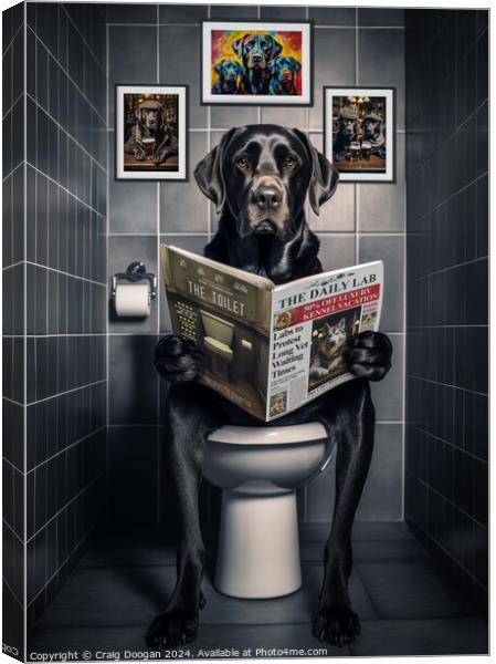 Black Labrador on the Toilet Canvas Print by Craig Doogan