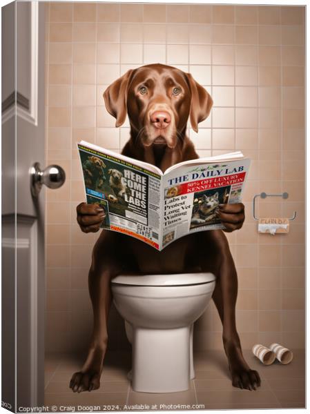 Chocolate Labrador on the Toilet Canvas Print by Craig Doogan