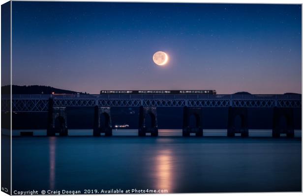 Dundee Tay Rail Bridge - Waxing Crescent Moon Canvas Print by Craig Doogan