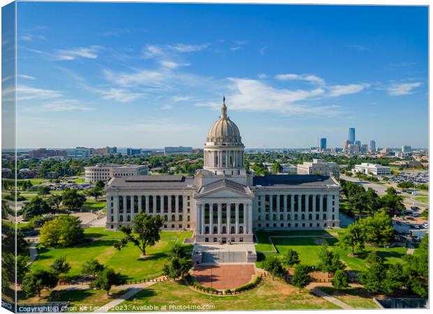 Aerial view of the Oklahoma State Capitol and downtown cityscape Canvas Print by Chon Kit Leong
