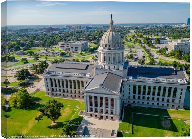 Aerial view of the Oklahoma State Capitol and downtown cityscape Canvas Print by Chon Kit Leong