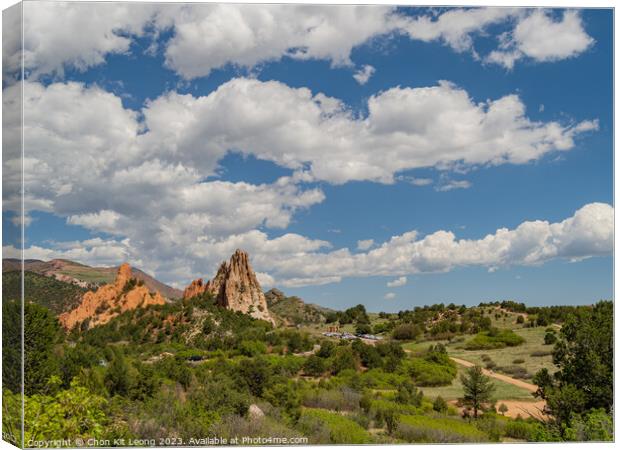 Sunny exterior view of landscape of Garden of the Gods Canvas Print by Chon Kit Leong