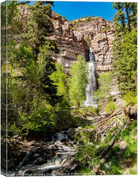 Sunny view of the Cascade Falls landscape in Ouray Canvas Print by Chon Kit Leong