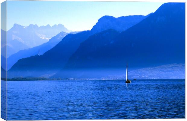 Mountains Across Lake Geneva Canvas Print by Jeremy Hayden