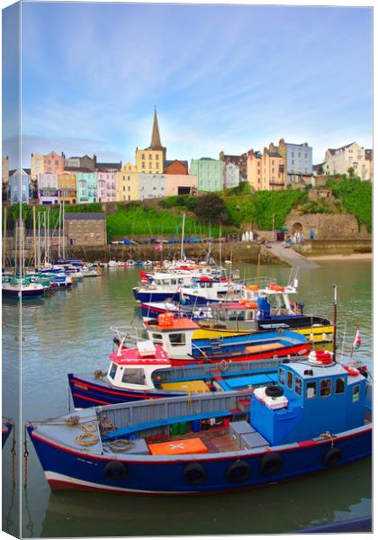 Boats in a Line at Tenby Canvas Print by Jeremy Hayden