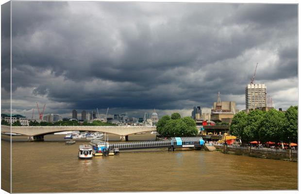 Colourful South Bank under London Storm Clouds Canvas Print by Jeremy Hayden