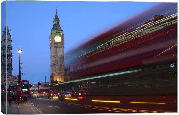 Rush Hour London Bus and Big Ben Canvas Print by Jeremy Hayden