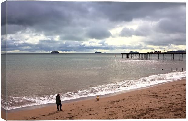 Teignmouth Beach on a Cloudy October Day Canvas Print by Jeremy Hayden