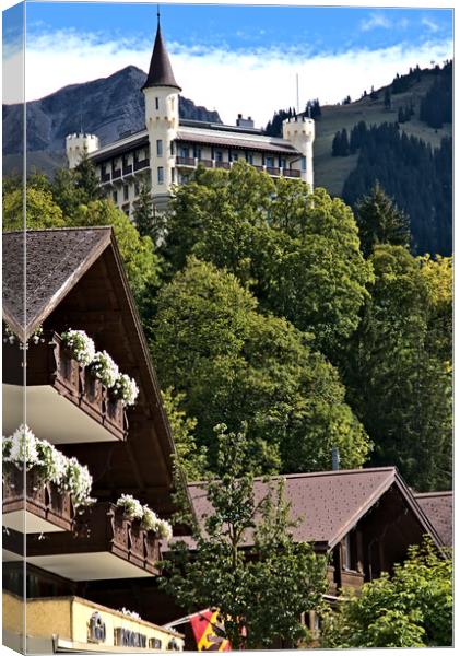 Mountains and Castles in Gstaad Canvas Print by Jeremy Hayden