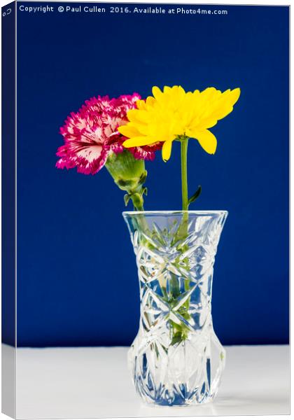 Chrysanthemums and Carnation in a lead crysal vase Canvas Print by Paul Cullen