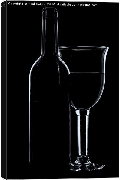Wine glass and bottle - mono with cool tones. Canvas Print by Paul Cullen