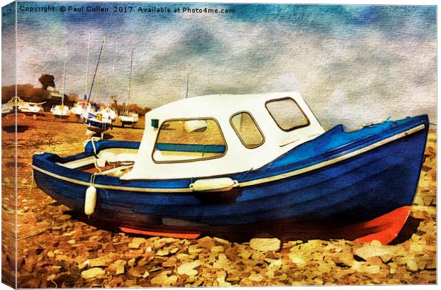 Blue and Red Boat Watercolour effect. Canvas Print by Paul Cullen